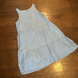 Old Navy blue white pinstripe tiered sundress, small